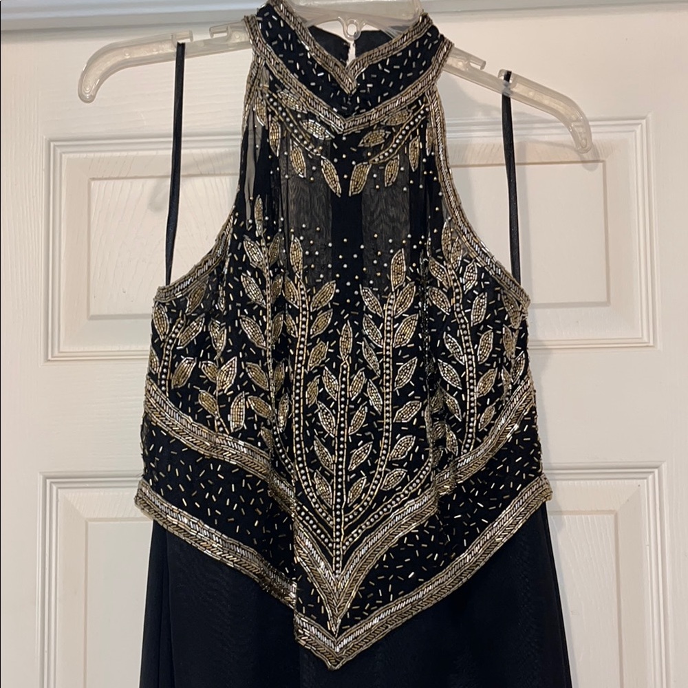 Vintage Black and Gold Beaded Long Formal Dress by Scala - Picture 2 of 13